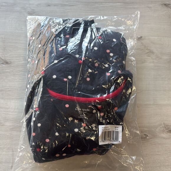 Kate Spade New York V-Neck Stretch Velour PJ Set Black Polka Dot M NWT in packag - Picture 4 of 6